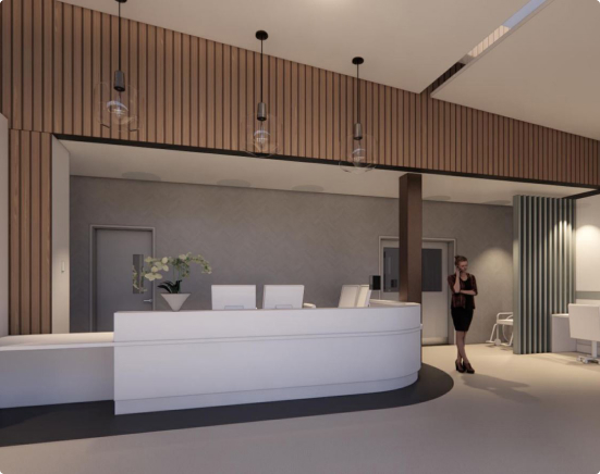 A Render of the reception area