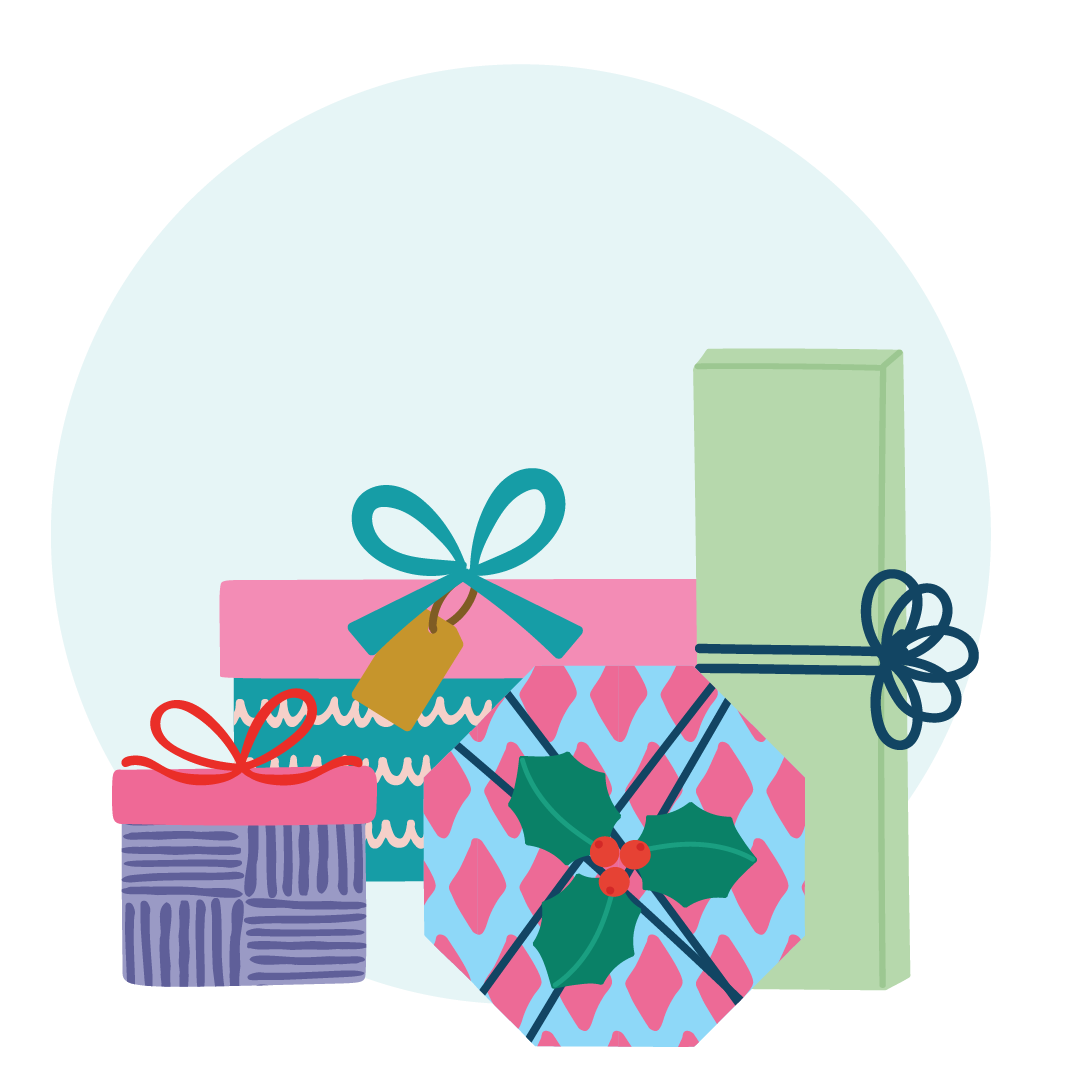 An illustration of a group of presents
