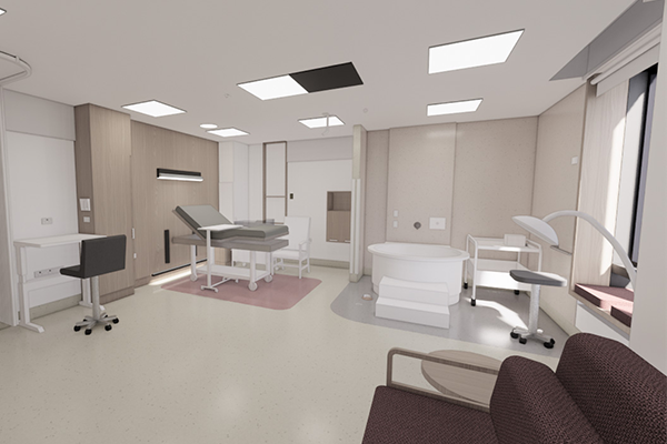 A render of a typical maternity room-to-dream