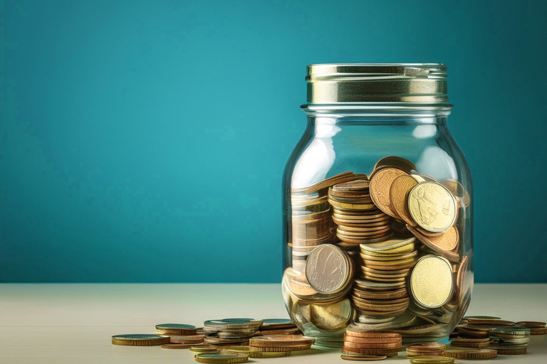 A jar of coins to represent a businesses matching fund